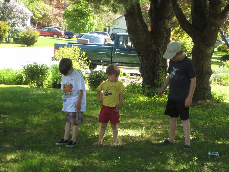 1010061783.JPG - Tallis, Luca and Brandon playing "running games" (my modified version of Red Rover).  For weeks Lex said he wanted to play running games at his birthday party.  So here we go.